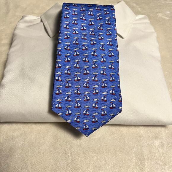 Brooks Brothers Country Club Silk Tie Sailboats Coastal Nautical July 4th Summer - Picture 1 of 6